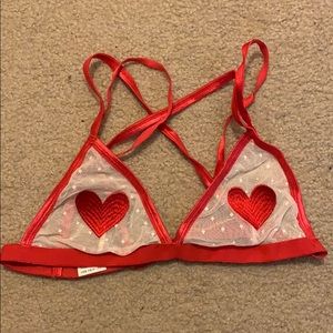 Red Heart Mesh Bralette Strappy Cross Back ASOS